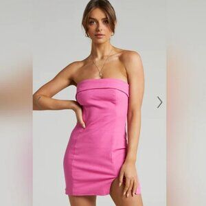 RUNAWAY Strapless Hot Pink Mini Dress